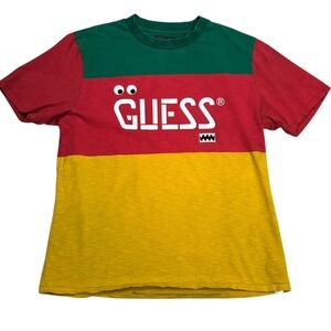 Guess x J Balvin Vibras Album Tour Red Green Yellow Colour Block Monster Tee L